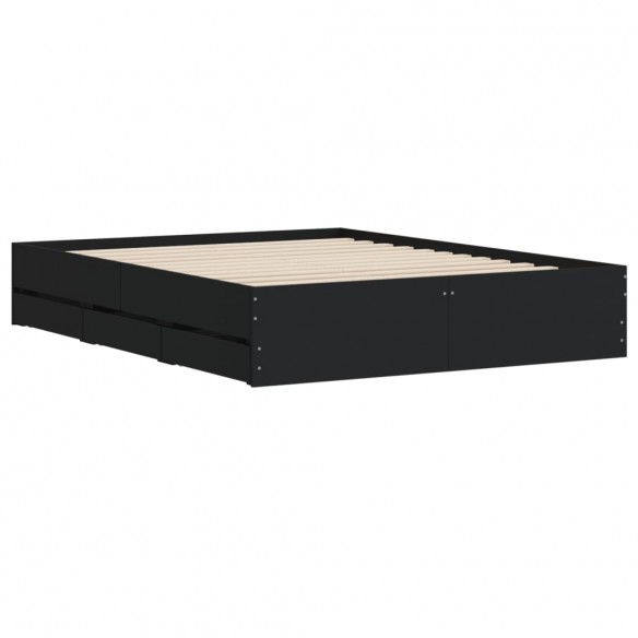 Cadre de lit à tiroirs noir 140x190 cm bois d'ingénierie