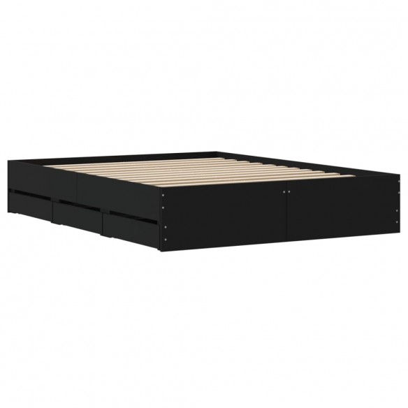 Cadre de lit à tiroirs noir 140x190 cm bois d'ingénierie