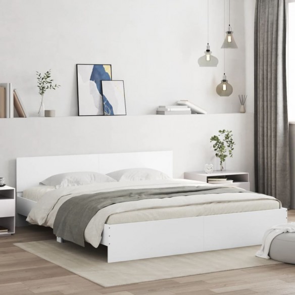 Cadre de lit avec tête de lit et LED blanc 180x200 cm
