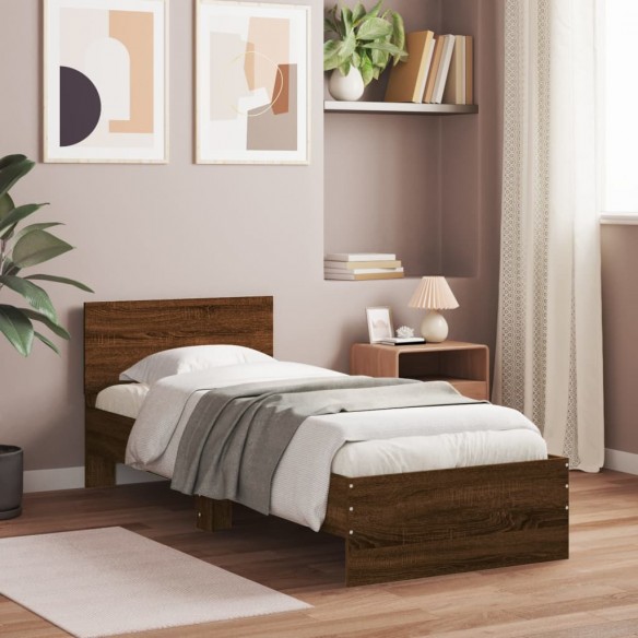 Cadre de lit avec tête de lit chêne marron 75x190 cm