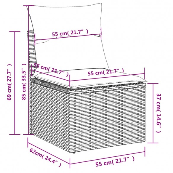 Canapé de jardin sans accoudoirs coussins gris résine tressée