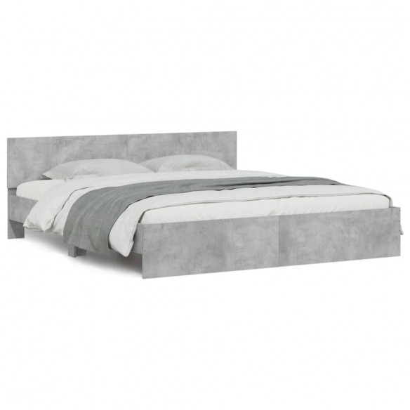 Cadre de lit avec tête de lit gris béton 180x200 cm
