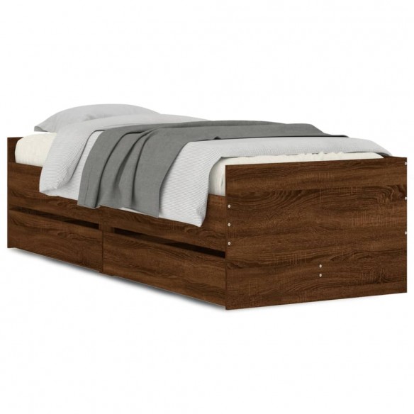 Cadre de lit avec tiroirs chêne marron 75x190 cm