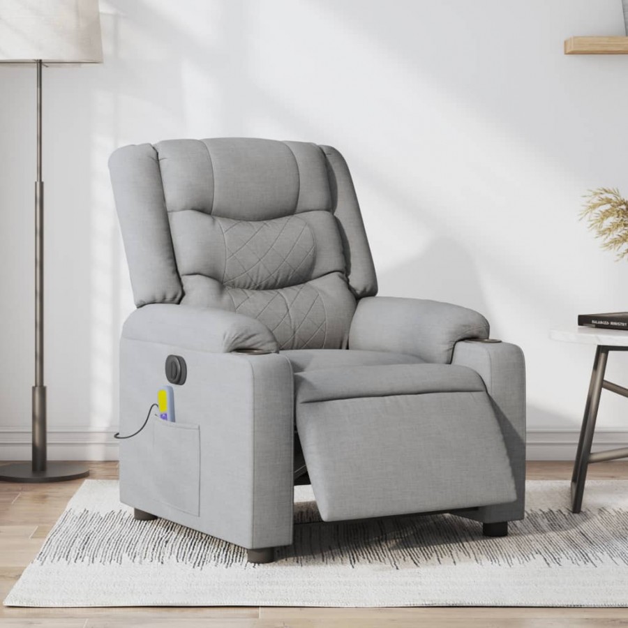 Fauteuil de massage inclinable électrique gris clair tissu