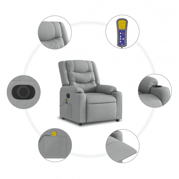 Fauteuil de massage inclinable électrique gris clair tissu