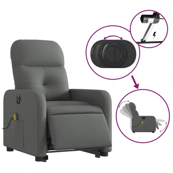 Fauteuil inclinable de massage électrique Gris foncé Tissu