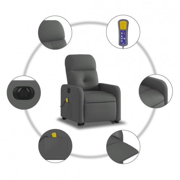 Fauteuil inclinable de massage électrique Gris foncé Tissu