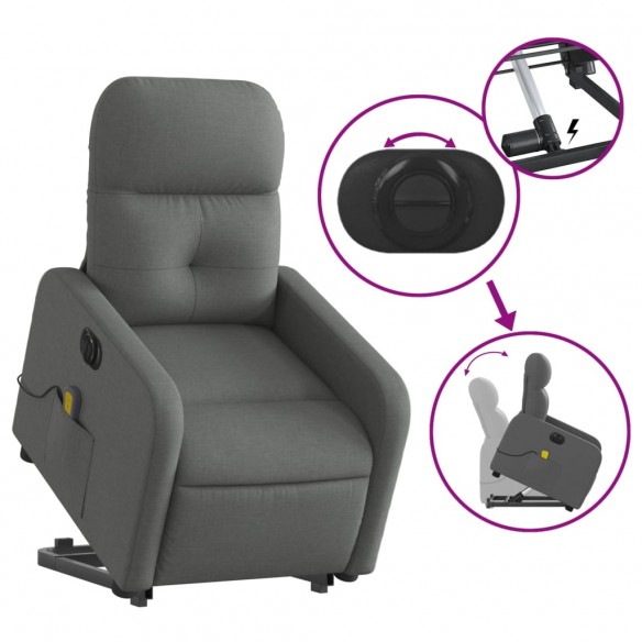 Fauteuil inclinable de massage électrique Gris foncé Tissu