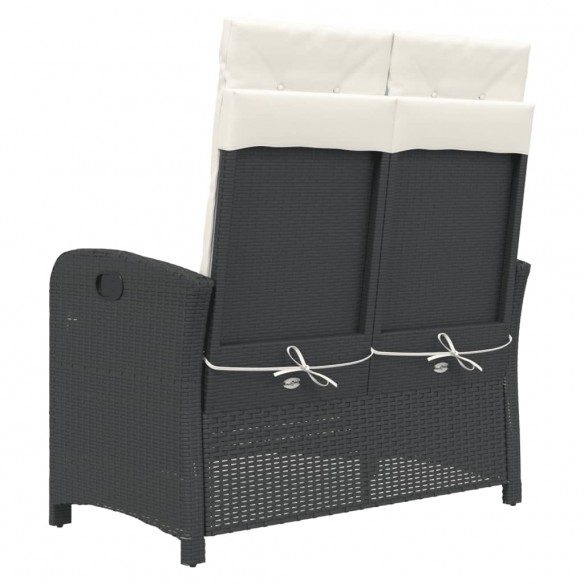 Banc inclinable de jardin avec coussins noir résine tressée