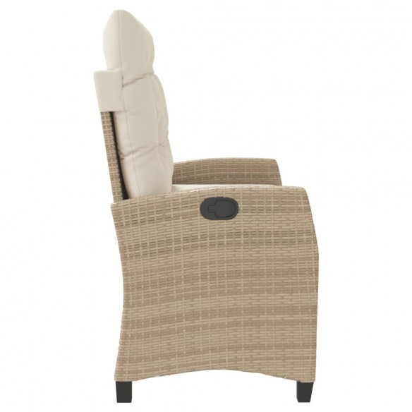 Banc inclinable de jardin avec coussins beige résine tressée