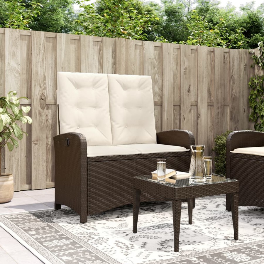 Banc inclinable de jardin avec coussins marron résine tressée