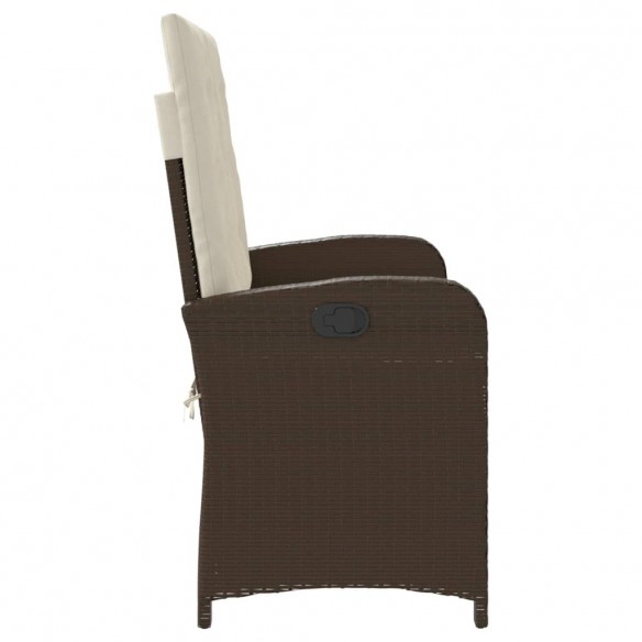 Banc inclinable de jardin avec coussins marron résine tressée