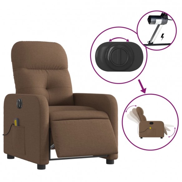 Fauteuil inclinable de massage électrique marron tissu