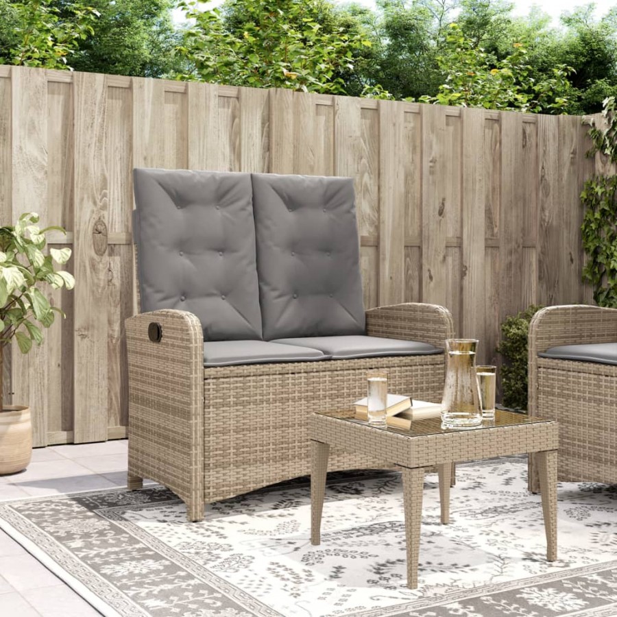 Banc inclinable de jardin avec coussins beige résine tressée