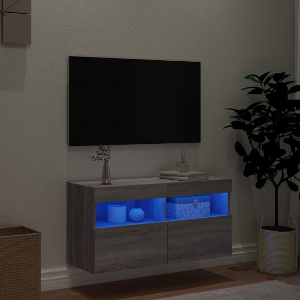 Meuble TV mural avec lumières LED sonoma gris 80x30x40 cm