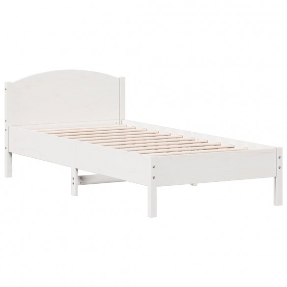 Cadre de lit avec tête de lit blanc 90x200cm bois de pin massif