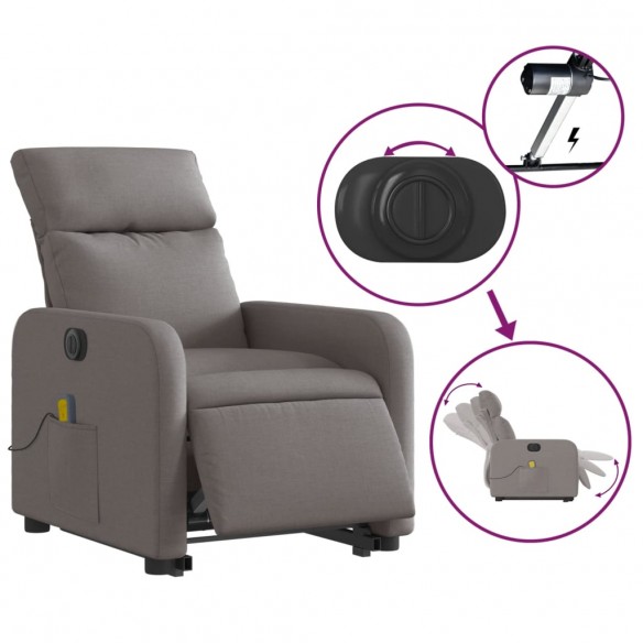 Fauteuil inclinable de massage électrique Taupe Tissu