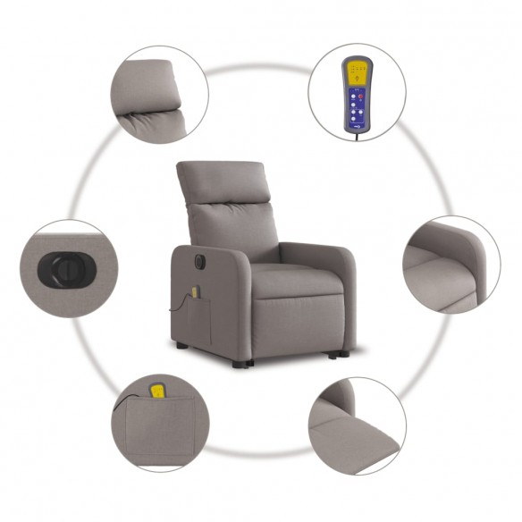 Fauteuil inclinable de massage électrique Taupe Tissu