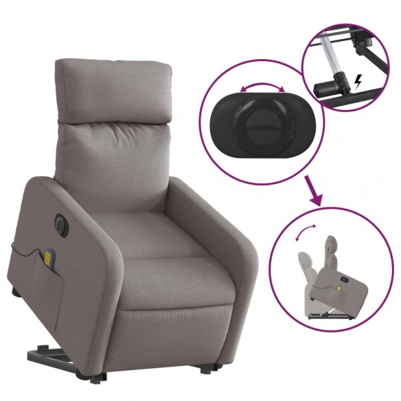 Fauteuil inclinable de massage électrique Taupe Tissu