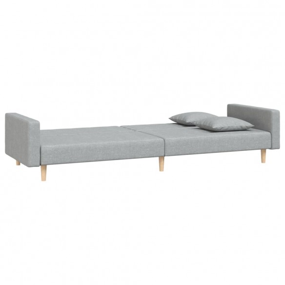 Canapé-lit à 2 places avec deux oreillers gris clair tissu
