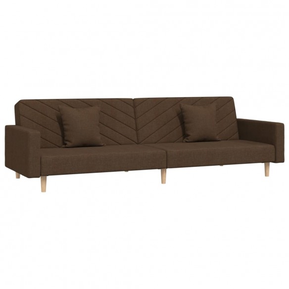 Canapé-lit à 2 places avec deux oreillers marron tissu