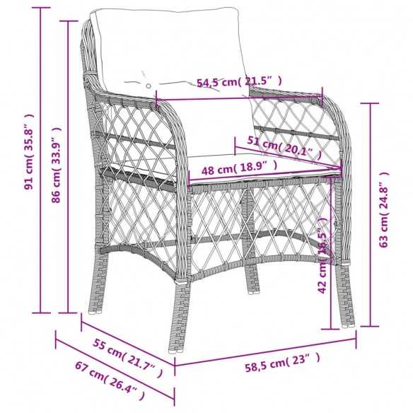 Chaises de jardin avec coussins lot de 2 mélange beige rotin