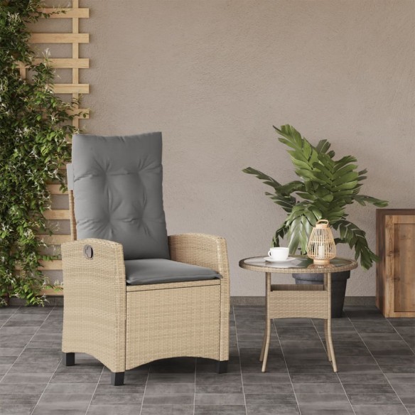 Chaise inclinable de jardin coussins mélange beige poly rotin