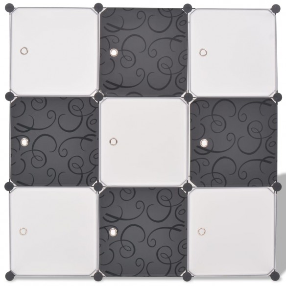 Organisateur de rangement cube avec 9 compartiments Noir/Blanc