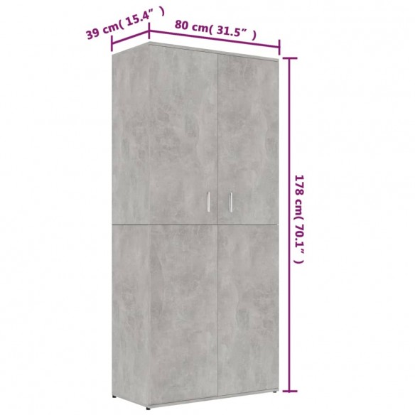 Armoire à chaussures Gris béton 80x39x178 cm Aggloméré