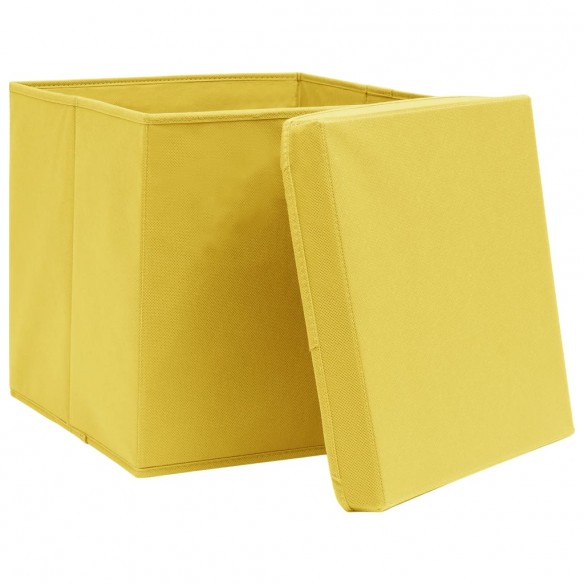 Boîtes de rangement et couvercles 10 pcs Jaune 32x32x32cm Tissu