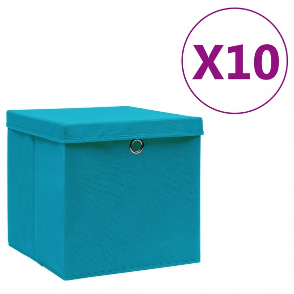 Boîtes de rangement avec couvercles 10pcs 28x28x28cm Bleu azuré