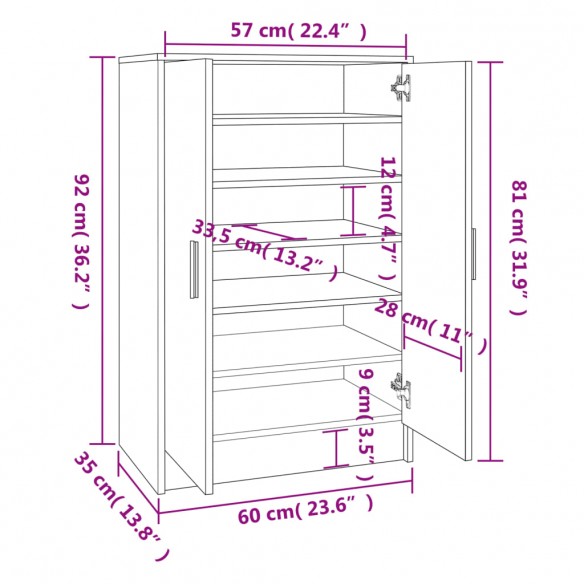 Armoire à chaussures Blanc brillant 60x35x92 cm Aggloméré