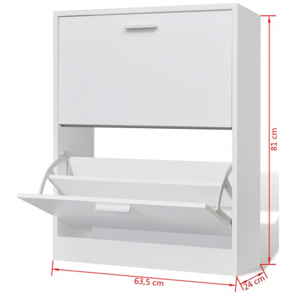 Meuble à chaussures en bois avec 2 compartiments Blanc