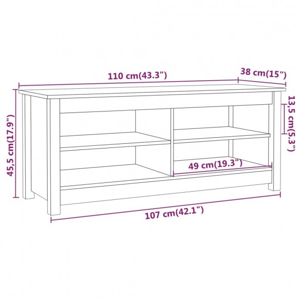 Banc à chaussures Gris 110x38x45,5 cm Bois de pin massif