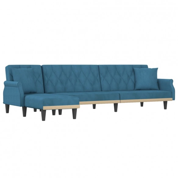Canapé-lit en forme de L bleu 271x140x70 cm velours