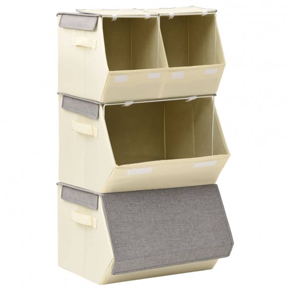 Boîtes de rangement empilables 4 pcs Tissu Gris et crème