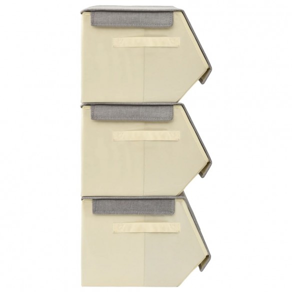 Boîtes de rangement empilables 4 pcs Tissu Gris et crème