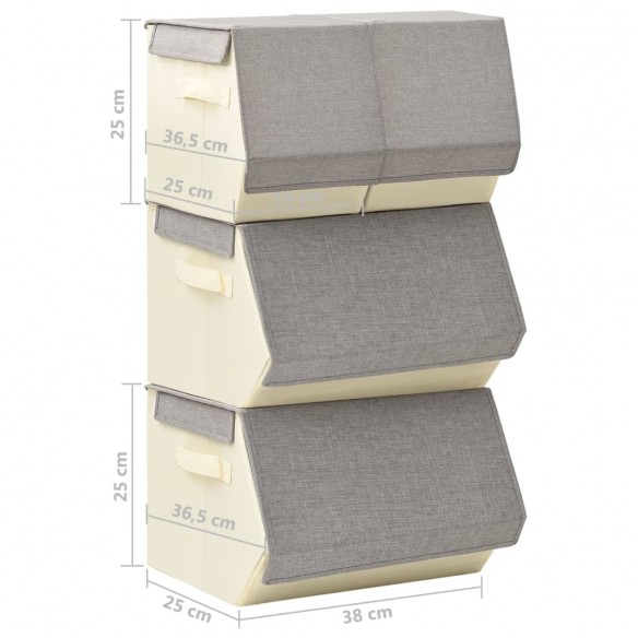 Boîtes de rangement empilables 4 pcs Tissu Gris et crème