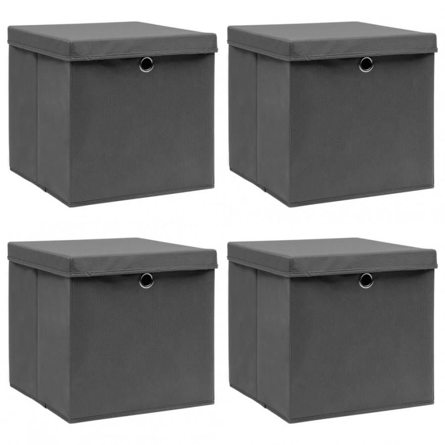 Boîtes de rangement avec couvercle 4 pcs Gris 32x32x32 cm Tissu