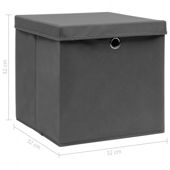 Boîtes de rangement avec couvercle 4 pcs Gris 32x32x32 cm Tissu