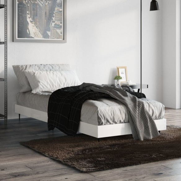 Cadre de lit blanc brillant 75x190 cm bois d'ingénierie