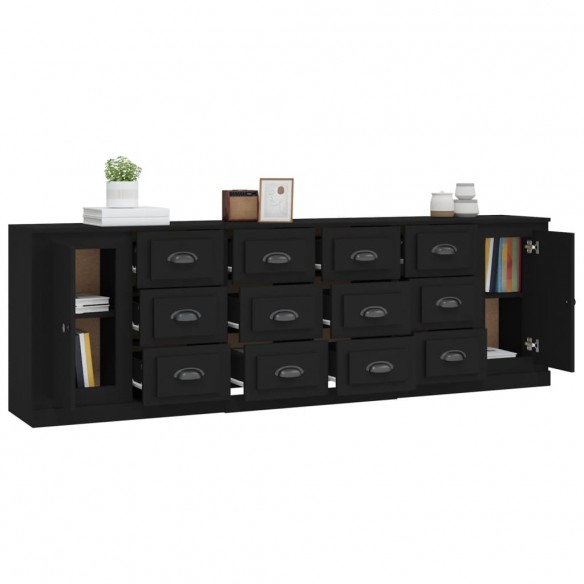 Buffets 3 pcs noir bois d'ingénierie