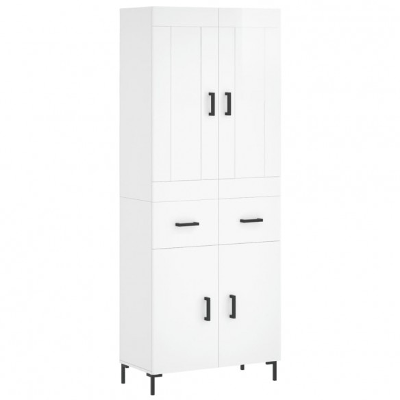 Buffet haut Blanc brillant 69,5x34x180 cm Bois d'ingénierie