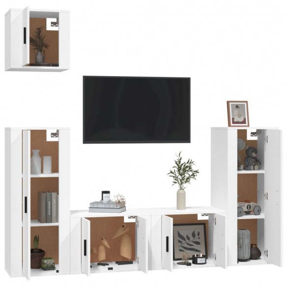 Ensemble de meubles TV 5 pcs Blanc Bois d'ingénierie