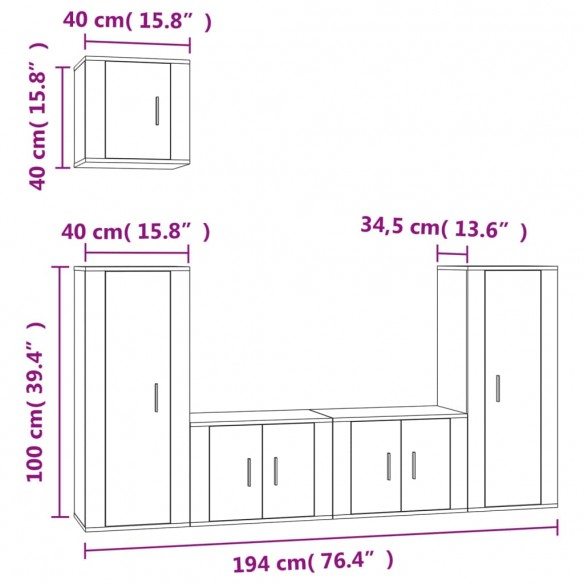 Ensemble de meubles TV 5 pcs Blanc Bois d'ingénierie