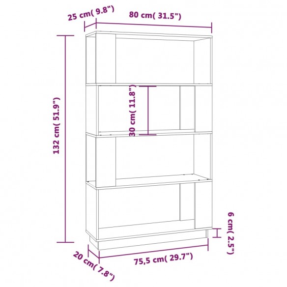 Bibliothèque/Séparateur de pièce Blanc 80x25x132 cm Pin solide