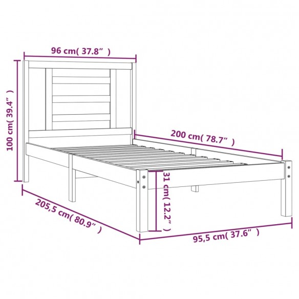 Cadre de lit Bois de pin massif 90x200 cm