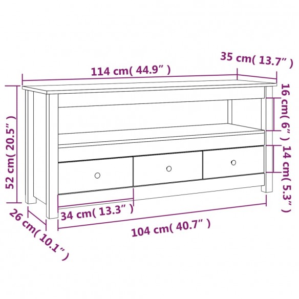 Meuble TV Marron miel 114x35x52 cm Bois de pin massif