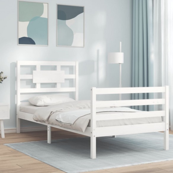 Cadre de lit avec tête de lit blanc 90x200 cm bois massif