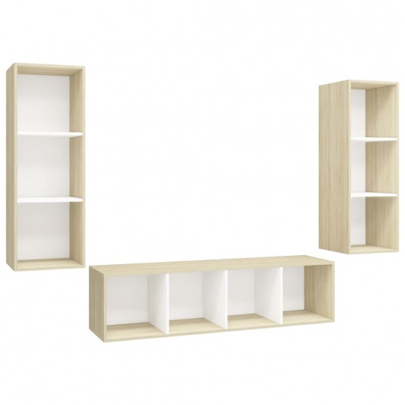 Ensemble de meuble TV 3 pcs Blanc et chêne sonoma Aggloméré